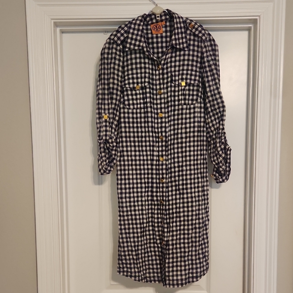Tory Burch Checkered Navy and White Women's Dress Size 4